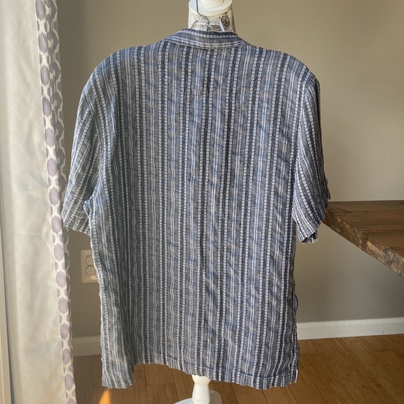 Tommy Bahama Linen Embroidered Palm Trees Button Front Short Sleeve Shirt - Picture 4 of 6